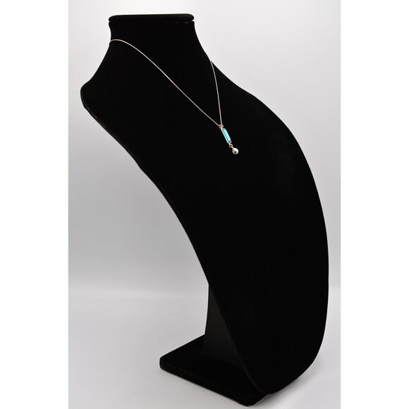 Cabochon Pendant Necklace Silver Tone Chain Faux Turquoise Inlay Dangle Bin7A - Picture 4 of 12